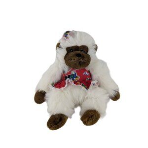 White Gorilla Ape Plush Stuffed Animal Toy 13" Red Mouse Dress & Hat Vintage